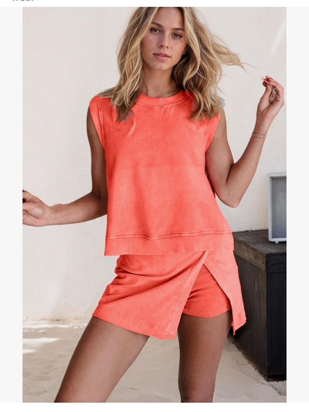 Coral Red Sleeveless Top and Skort Set - Unbranded
